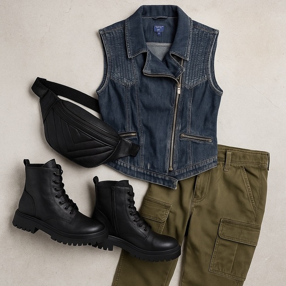 Guess Sleeveless Moto Denim Vest Grunge Biker Y2K Streetwear Distressed S Edgy - Picture 3 of 12